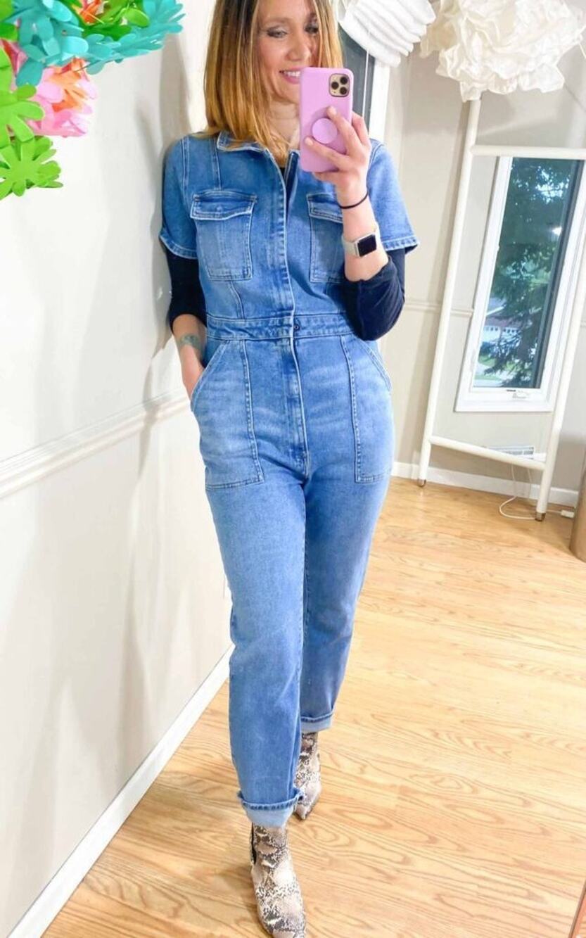 Good American Coverall Womens Size 1 Blue Denim Collared Jumpsuit New With Tags